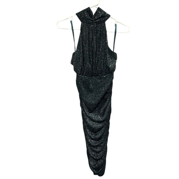 AX Paris Teal Sparkle High Neck Ruched Midi Dress size 12 - Picture 3 of 10